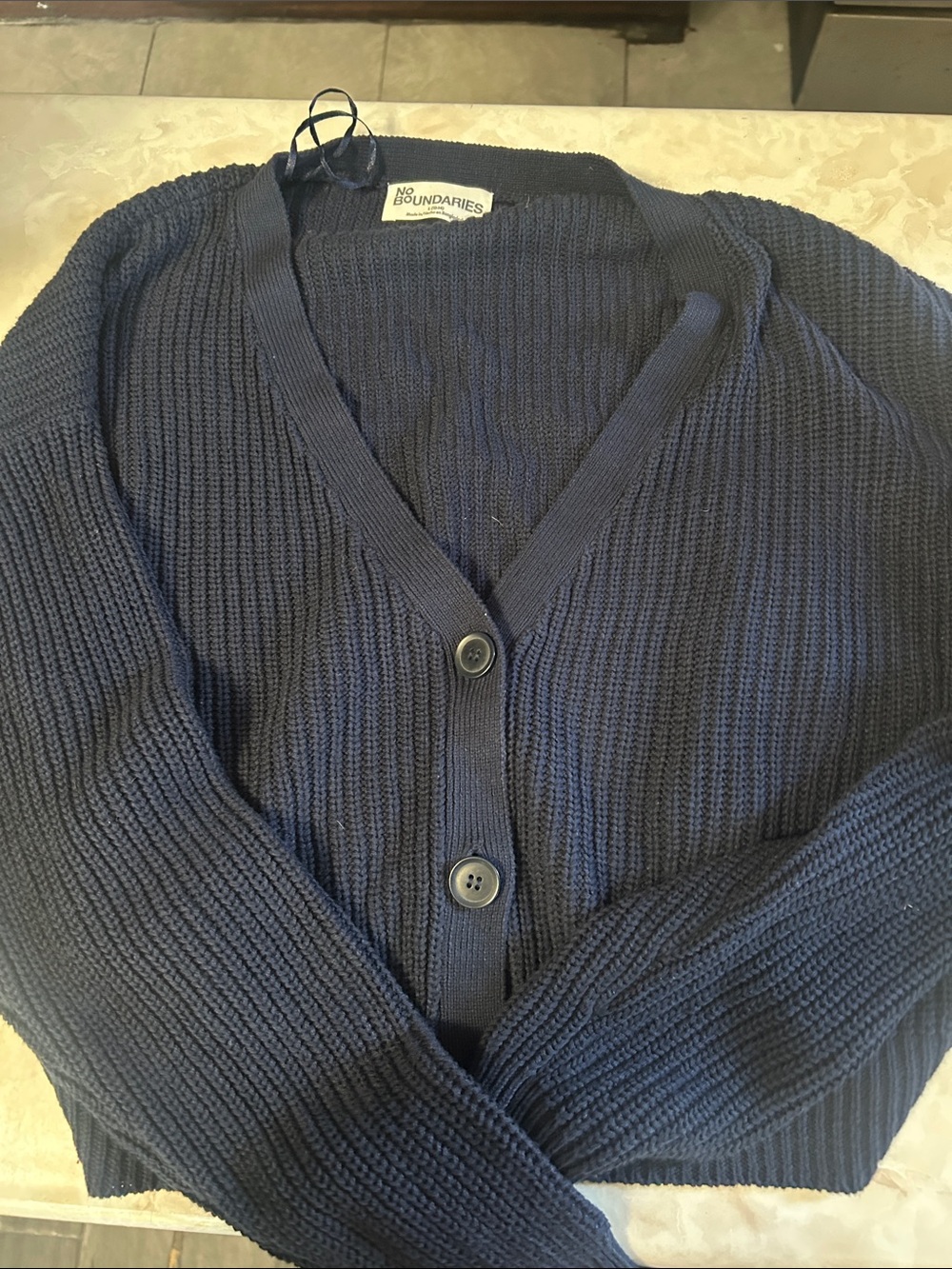 No Boundaries women Dark Navy Button-Front Cardigan